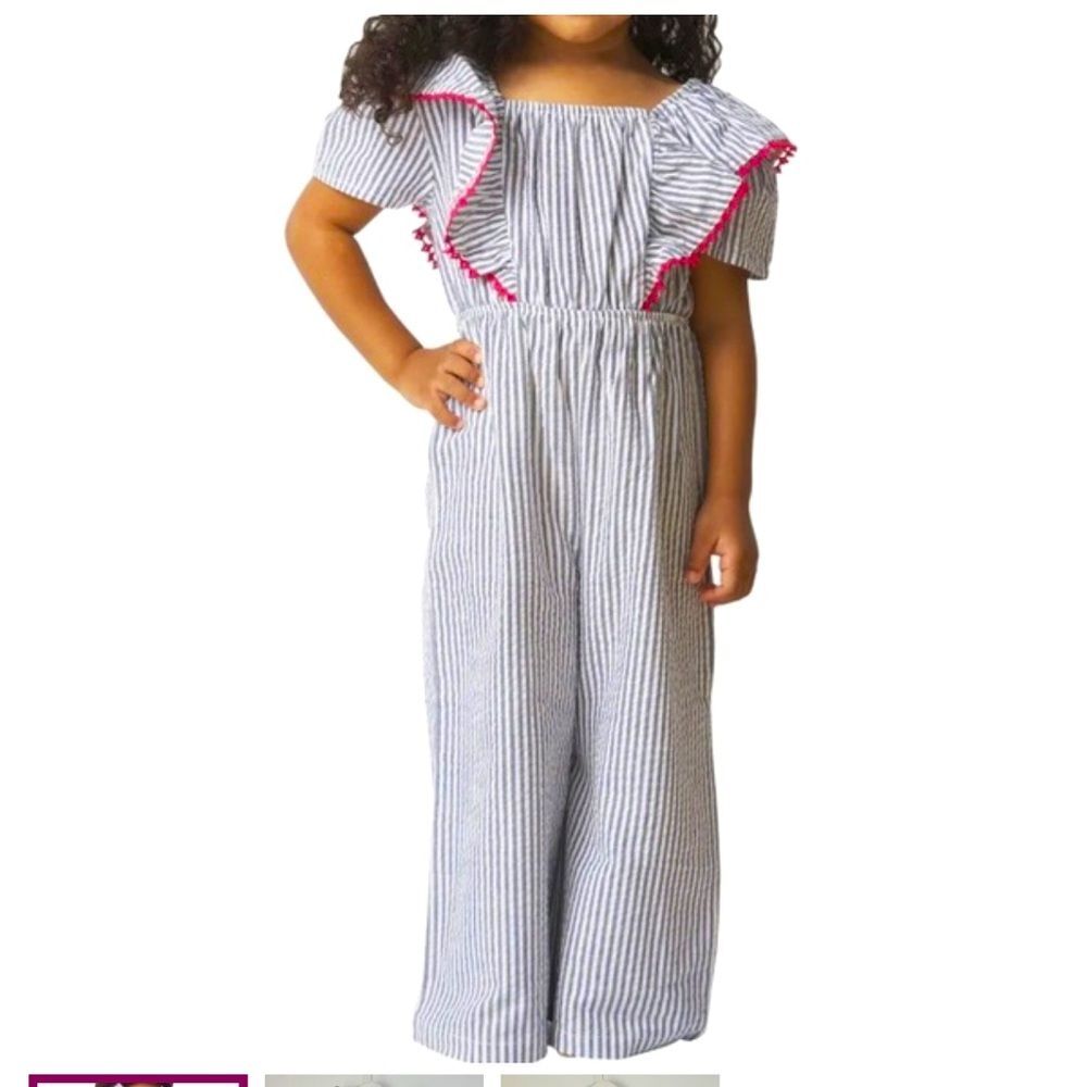 French Connection Ruffle Trim Seersucker Romper Size 6/7 - 4th of July l…